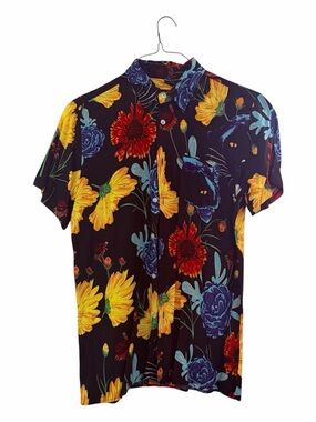 Reason Men's Black Short-Sleeve Floral Button-Down Shirt